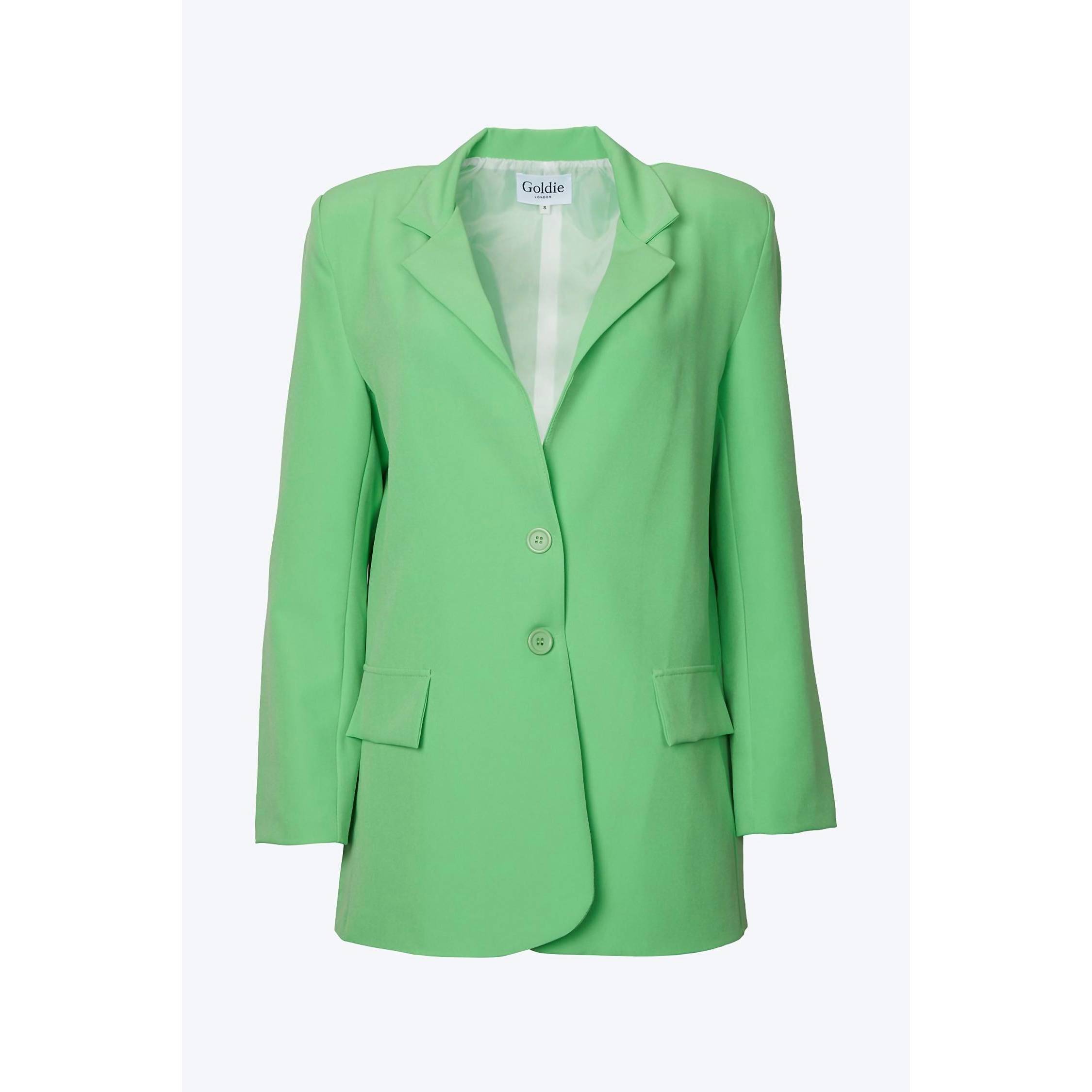 New Goldie London Oversized Single-Breasted Twill Crepe Blazer In Lime Green